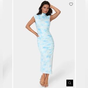 bebe Jersey Mock Neck Maxi Dress in Light Blue Floral